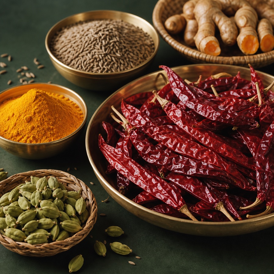 Sannam red chillies and Indian spices